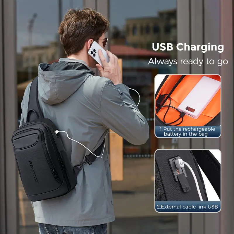 FENRUIEN men's single-shoulder crossbody bag, a convenient summer travel small backpack, 9.7-inch tablet computer chest bag