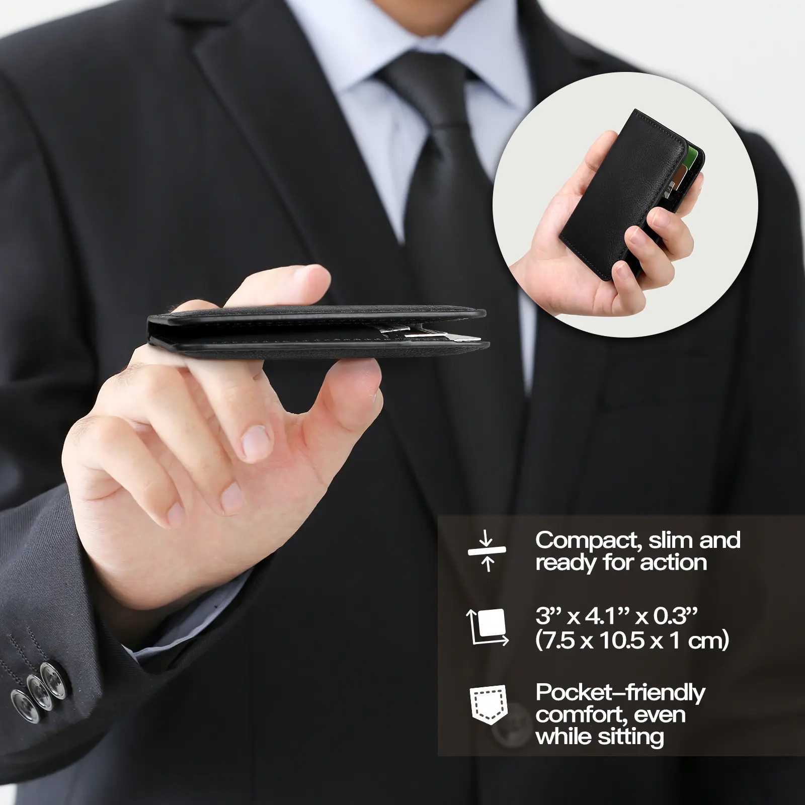 Rfid Blocking Leather Front Pocket Wallet For Men Slim Minimalist Men's Credit Card Holder Ultra Thin Wallet Male With ID Window