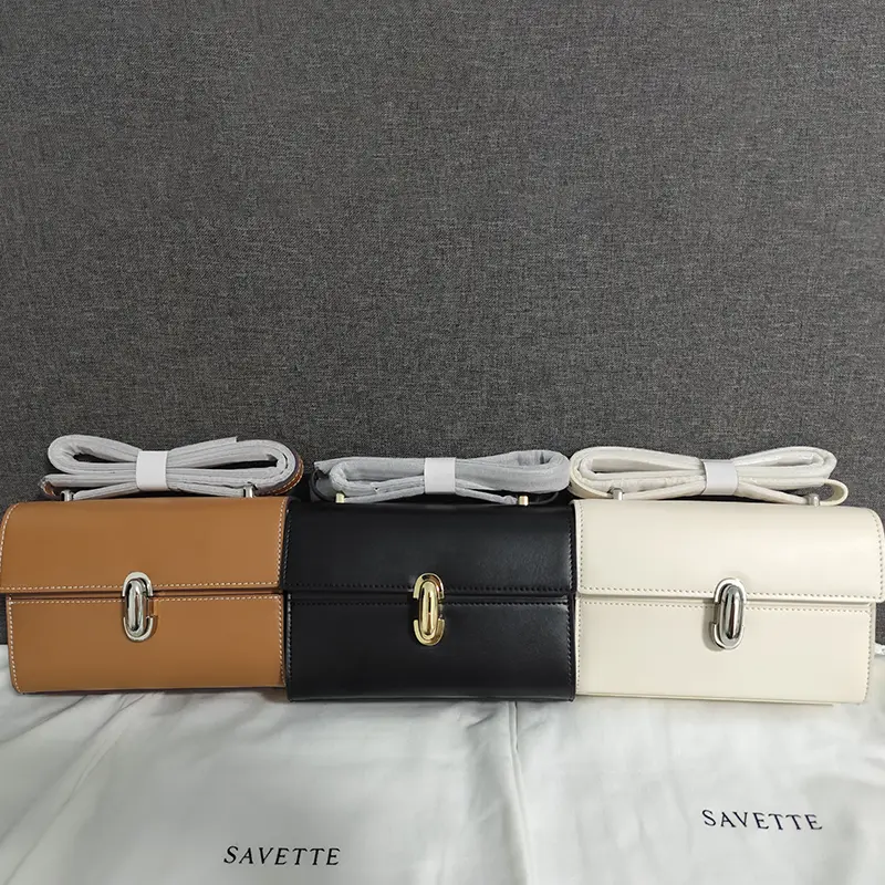 SAVETTE 2025 Brand Genuine Leather Symmetry 19 New Shoulder Bag Women's Simple Handbag Small Square Bag Baguette Row Tote Bags
