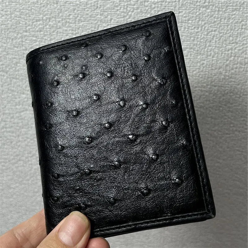 New Fashion Business Men's Ostrich Leather Wallets Genuine Leather Short Organizer Wallet Boy Brand Luxury Card Holder Purse