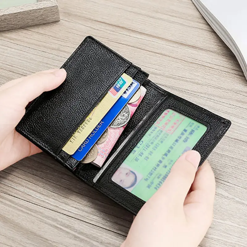 Classical Cowhide Leather Men's Wallets ID Credit Card Holders Short Coin Purses Money Bag Clip Driver License Cover