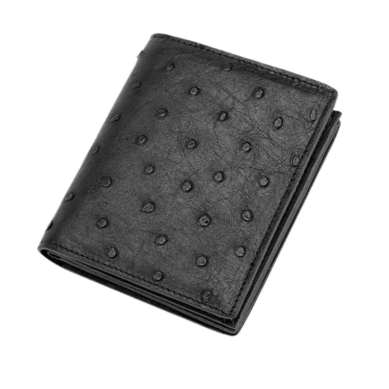 New Fashion Business Men's Ostrich Leather Wallets Genuine Leather Short Organizer Wallet Boy Brand Luxury Card Holder Purse