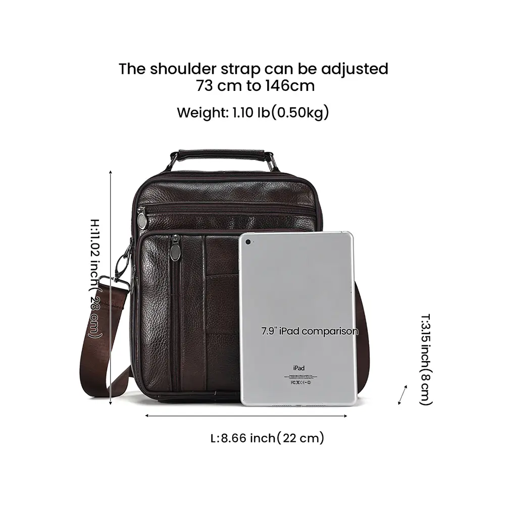 JOYIR Genuine Leather Men Messenger Sling Bag Satchel Bags for Male Multifunction Shoulder Bags Casual Crossbody Bag Handbag