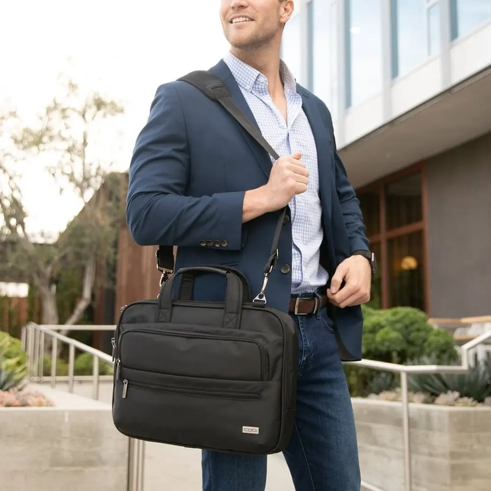 Executive Briefcase with Unbreakable Zipper USB Charging Port Padded Compartments Adjustable Shoulder Straps Trolley Strap