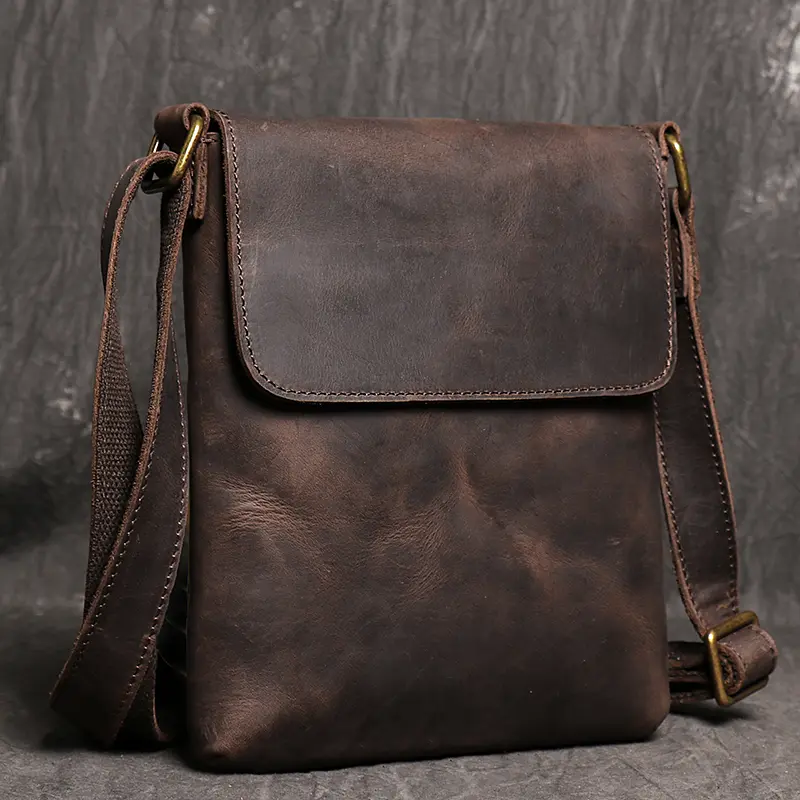 Genuine Leather Daily Casual Shoulder Bag for Men Small Dark Brown Vintage Messenger Bag Men's New Fashion Design Sling Bags