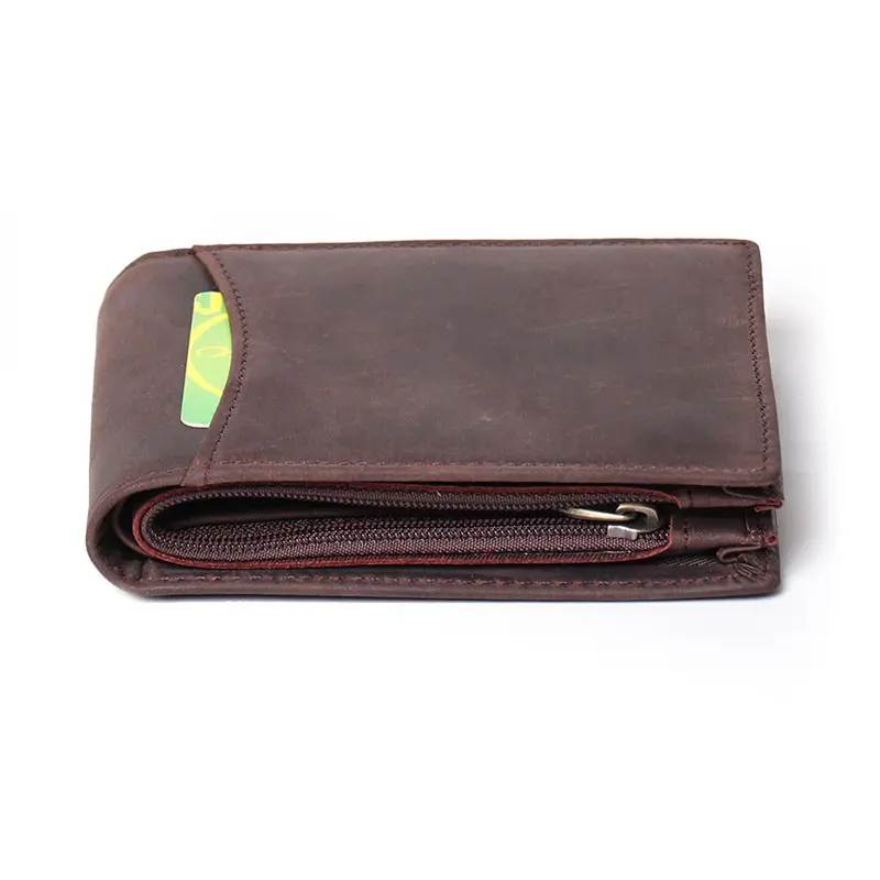 Men's Crazy Horse Leather Zipper Foldable Wallet Bank Credit Card Holder Men's Coin Purse Leather Simple Wallet