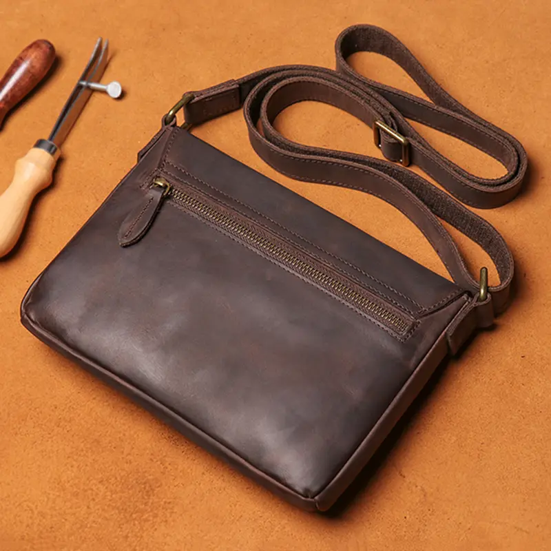 Crossbody Bags For Men Simple Vintage And Popular First Layer Cowhide Hardware Magnetic Buckle Men's Wrapped Flap Shoulder Bag