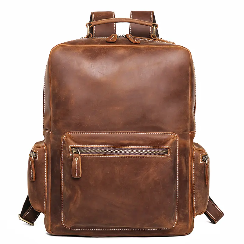 Vintage Men's Crazy Horse Leather Backpack Business Man High Quality Travel Backpack Real Leather Laptop Bag School satchel Bags