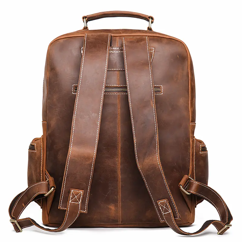 Vintage Men's Crazy Horse Leather Backpack Business Man High Quality Travel Backpack Real Leather Laptop Bag School satchel Bags