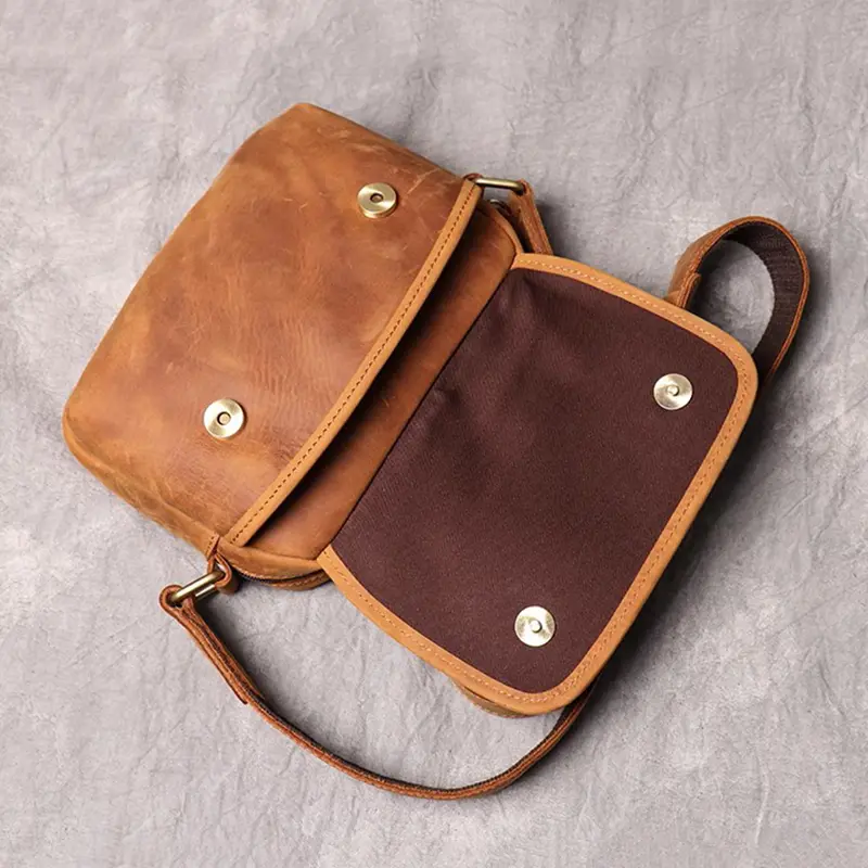 Real Leather Men's Shoulder Bag Vintage Daily Zipper Flap Phone Bag Man Simple Bag Crazy Horse Leather Retro Sling Ba