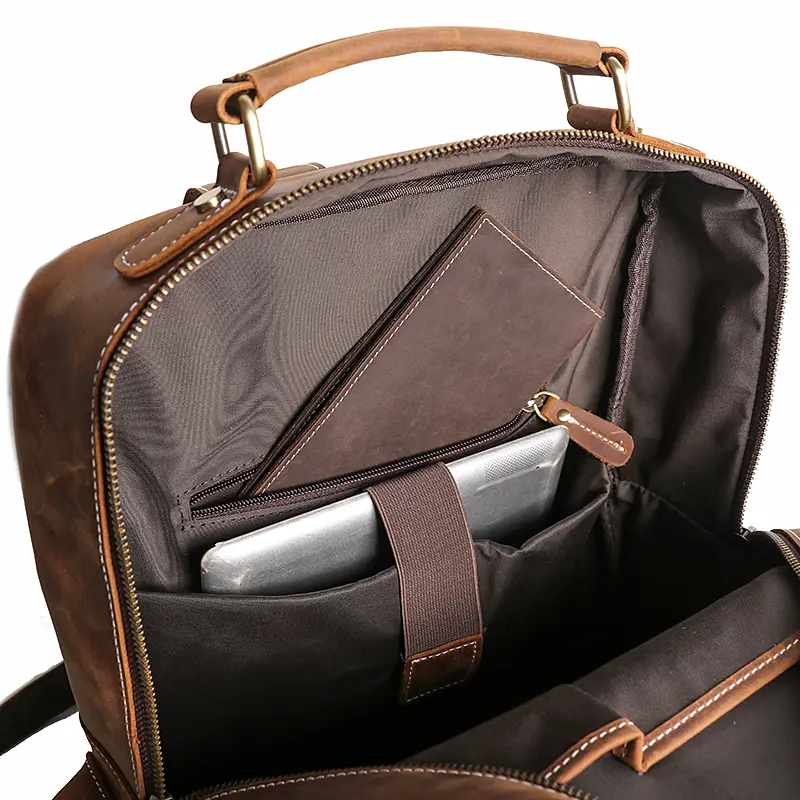 Vintage Men's Crazy Horse Leather Backpack Business Man High Quality Travel Backpack Real Leather Laptop Bag School satchel Bags
