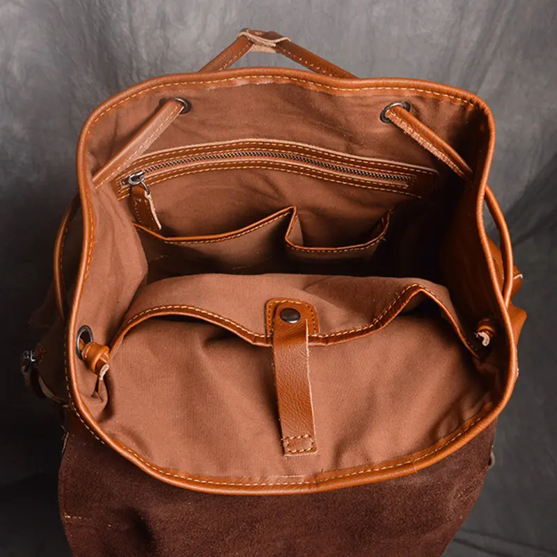 Leatherfocus Leather Travel Backpack Men Multifunctional Fashion Backpack Retro Large Capacity Backpacks for Women Laptop Bag