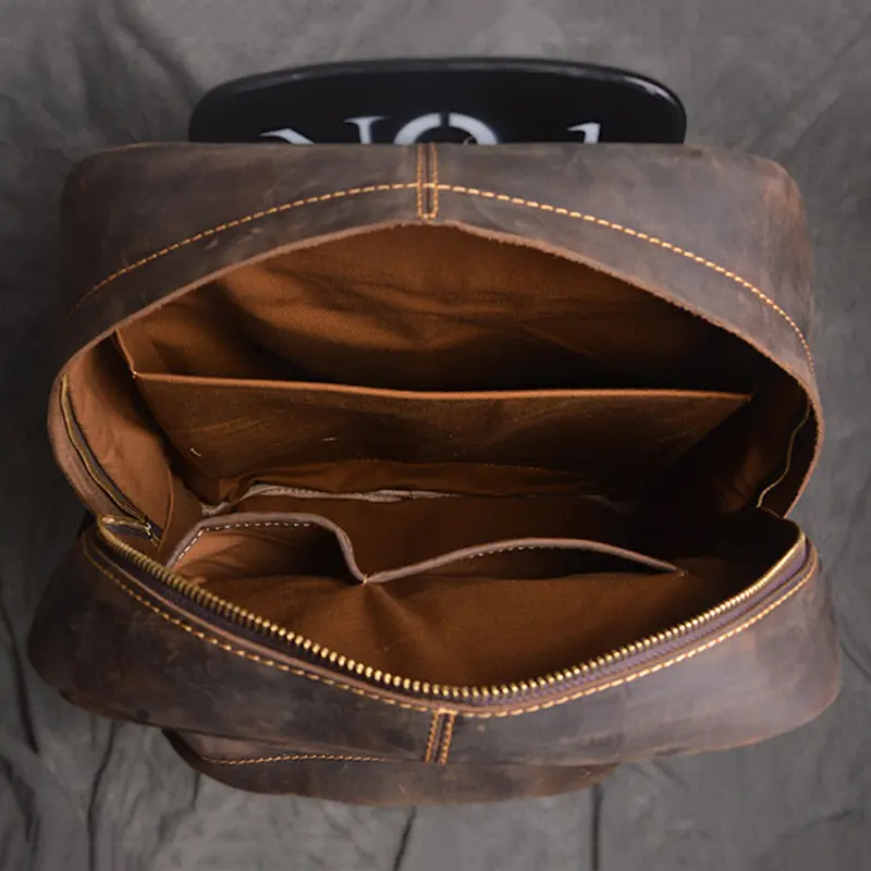 Vintage Leather Men's Backpack Large Capacity 15.6 Inch Laptop Bag Crazy Horse Leather Retro Travel College School Backpack