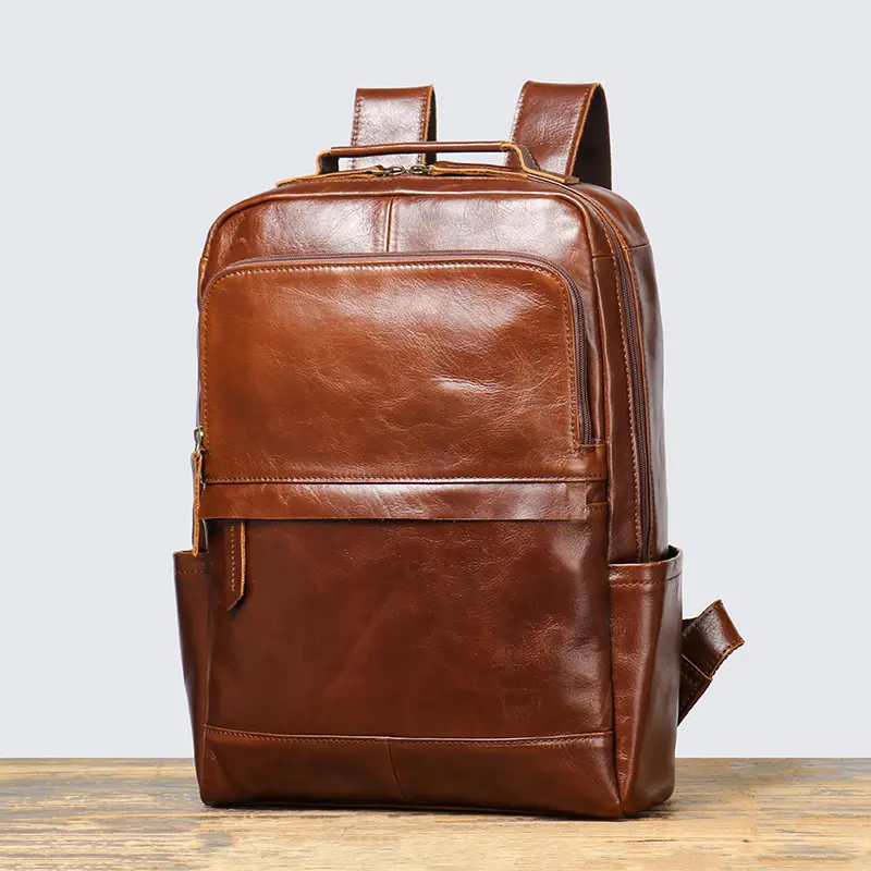 Men's Backpack Natural Head Layer Cowhide Vintage Crossbody Women's Outdoor Travel Backpack 15 inch Laptop Bag Leathfocus