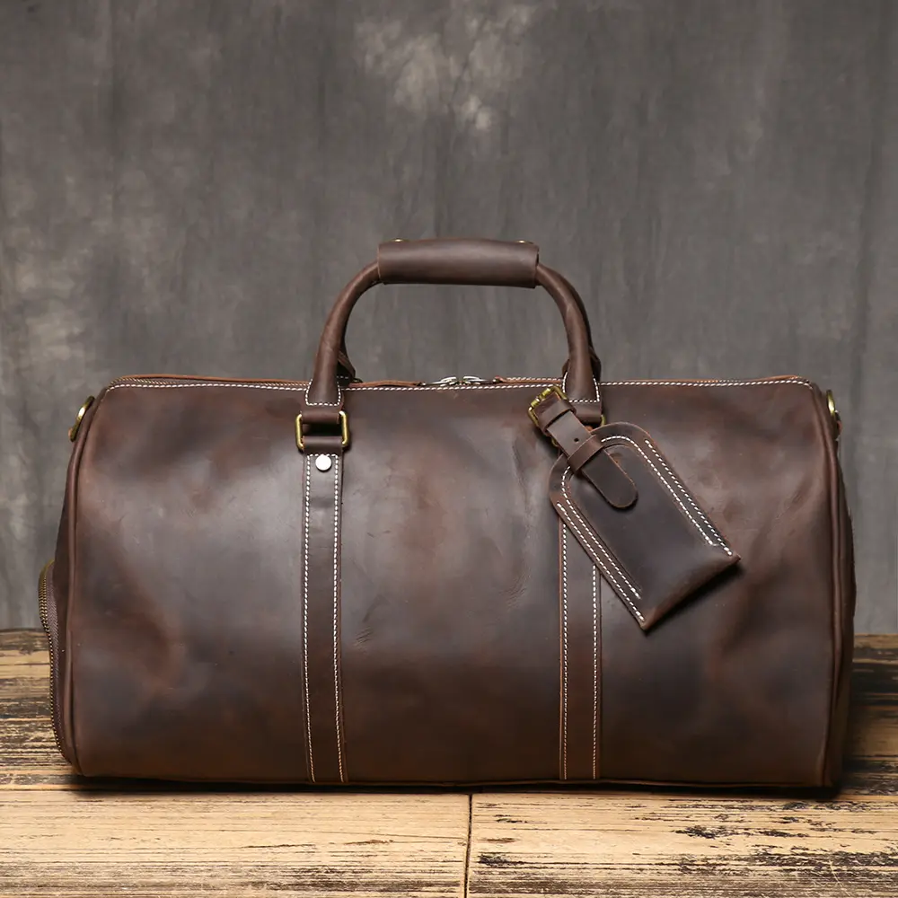 Men's High-Quality First-Layer Cowhide Handbag, Crazy Horse Leather Large-Capacity Crossbody Bag, Dual-Use with Shoe Compartment