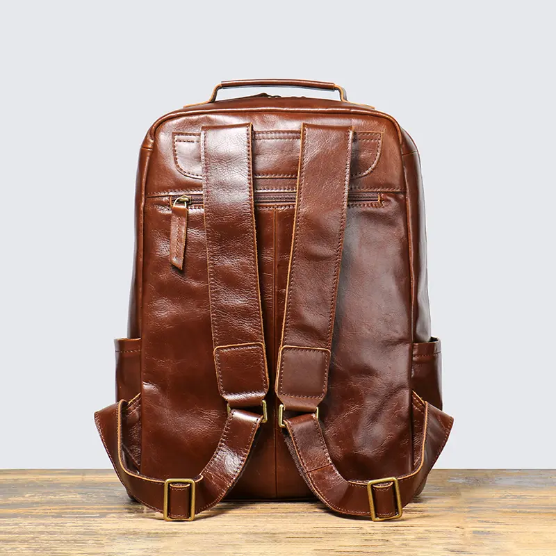 Men's Backpack Natural Head Layer Cowhide Vintage Crossbody Women's Outdoor Travel Backpack 15 inch Laptop Bag Leathfocus