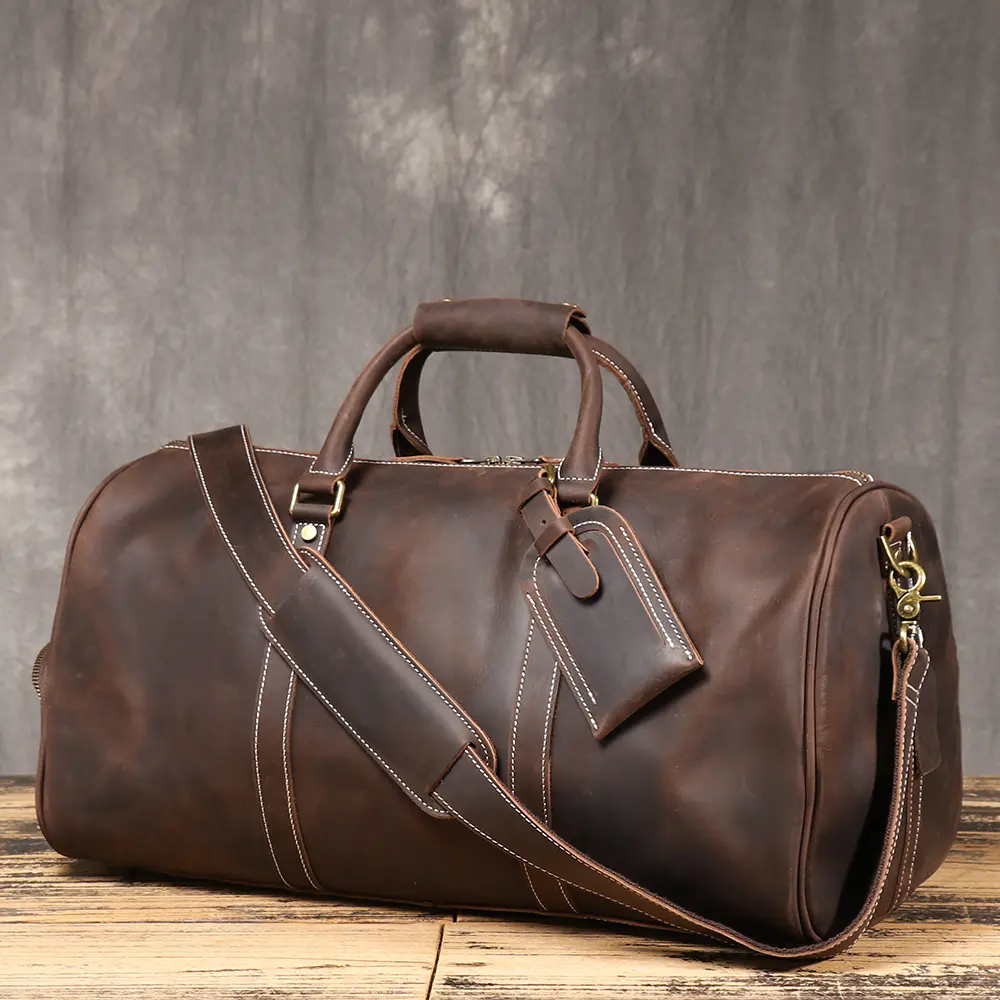 Men's High-Quality First-Layer Cowhide Handbag, Crazy Horse Leather Large-Capacity Crossbody Bag, Dual-Use with Shoe Compartment