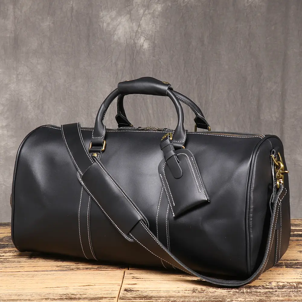 Men's High-Quality First-Layer Cowhide Handbag, Crazy Horse Leather Large-Capacity Crossbody Bag, Dual-Use with Shoe Compartment
