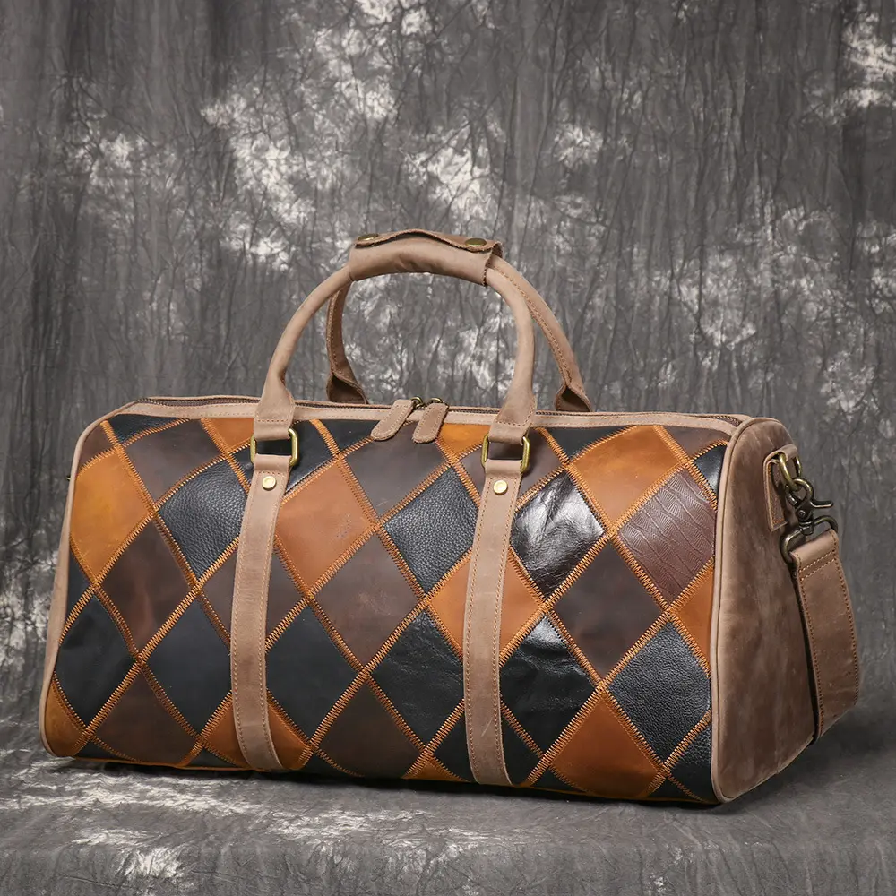 Vintage New Men's Genuine Leather Quilted Top-Layer Cowhide Handbag Travel Bag Shoulder Crossbody Business Luggage Bag