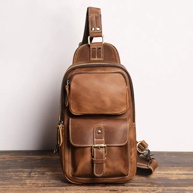 Men's Chest Bag Designer New Vintage Shoulder Bag Crazy Horse Leather Outdoor Crossbody Sling Bags Travel Day Pack
