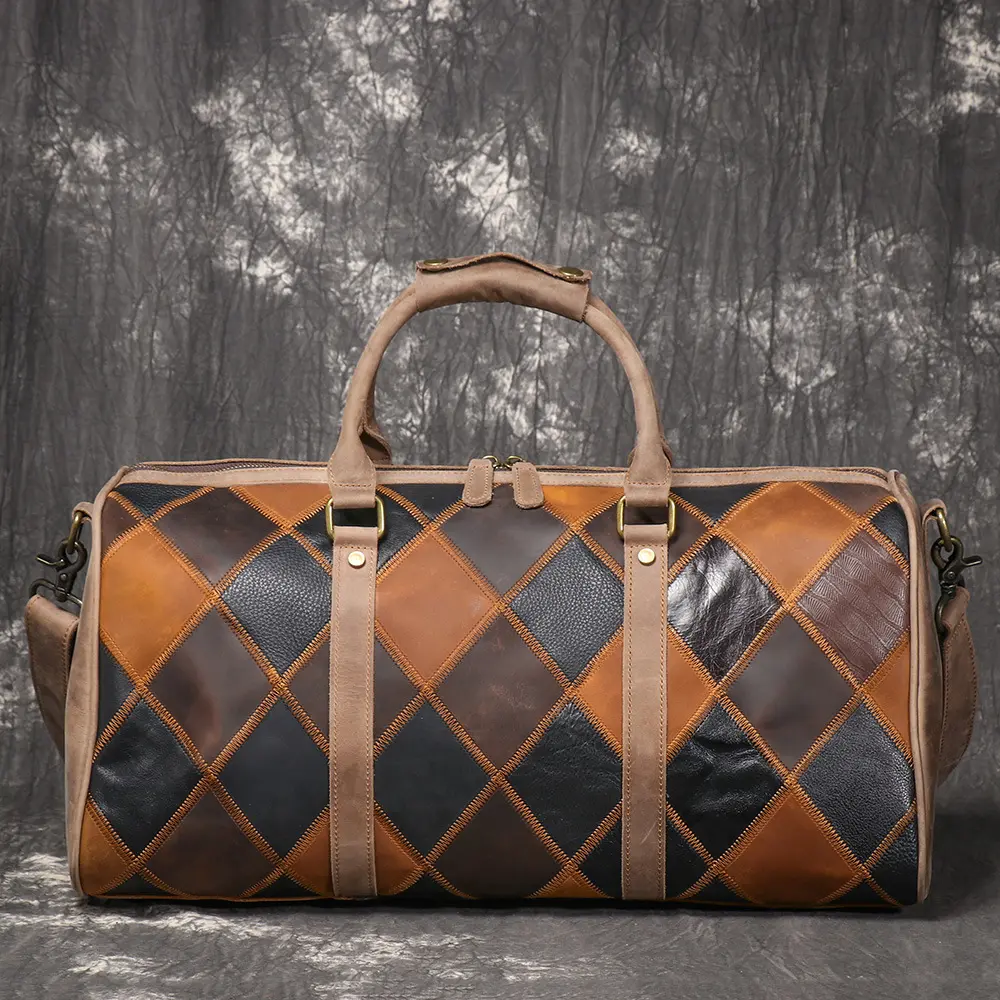 Vintage New Men's Genuine Leather Quilted Top-Layer Cowhide Handbag Travel Bag Shoulder Crossbody Business Luggage Bag
