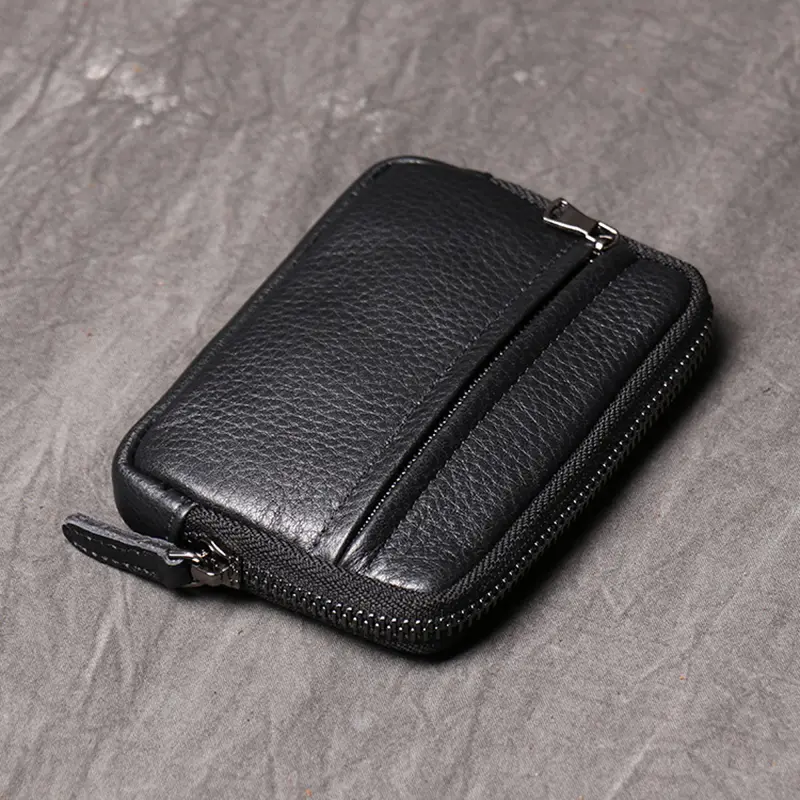 Genuine Leather Suitable for Men Women Pocket Wallets Mini Zipper Small Purses Retro Key Holder Money Bag Coin Change Purse