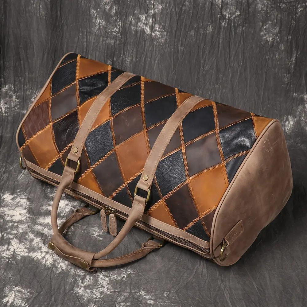 Vintage New Men's Genuine Leather Quilted Top-Layer Cowhide Handbag Travel Bag Shoulder Crossbody Business Luggage Bag