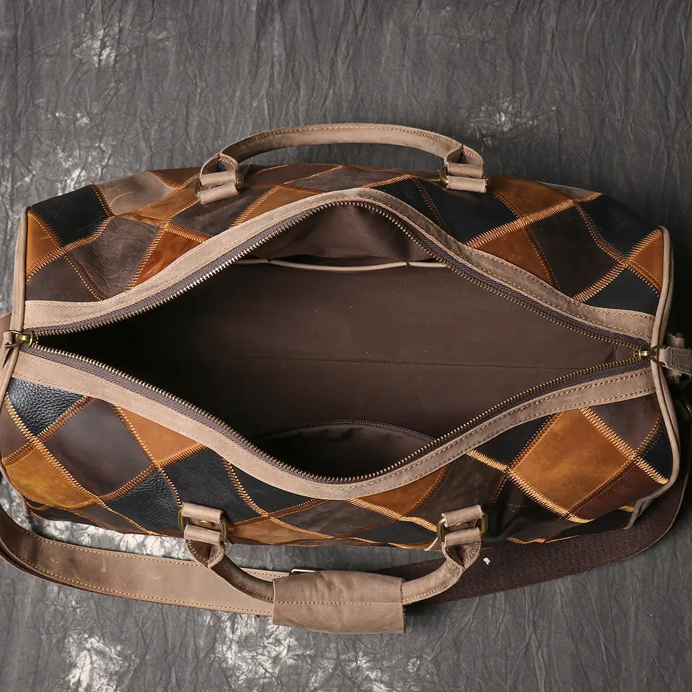 Vintage New Men's Genuine Leather Quilted Top-Layer Cowhide Handbag Travel Bag Shoulder Crossbody Business Luggage Bag