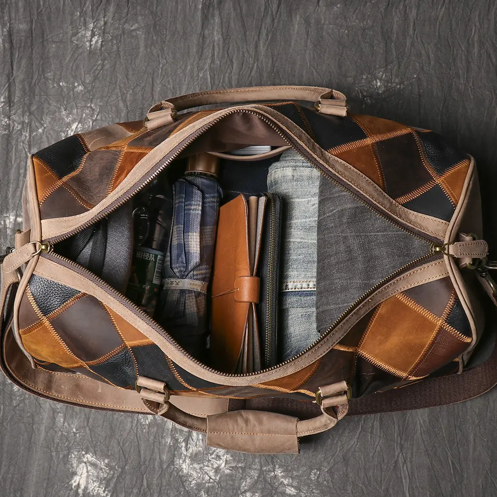 Vintage New Men's Genuine Leather Quilted Top-Layer Cowhide Handbag Travel Bag Shoulder Crossbody Business Luggage Bag