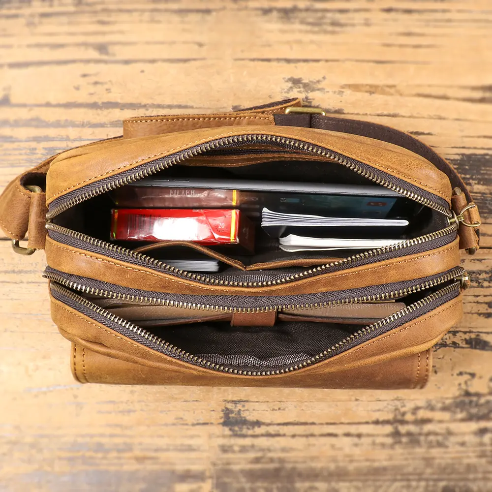 New Genuine Leather Men's Suede Single Shoulder Bag, First Layer Cowhide Crossbody Casual Versatile Bag