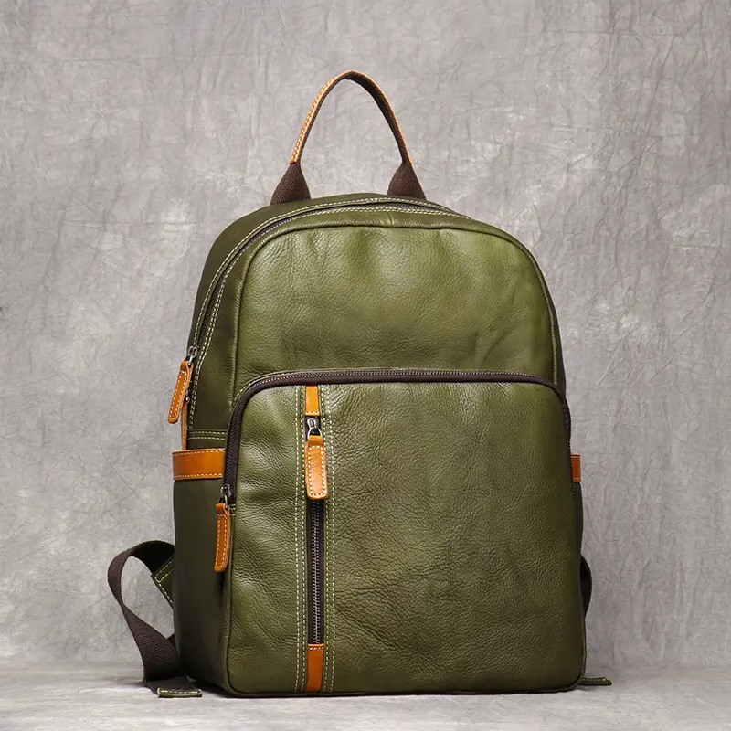 Men's Genuine Leather Travel Backpack Leisure College Teenager Backpacks School Backpack Man 15" Laptop Bag Leathfocus