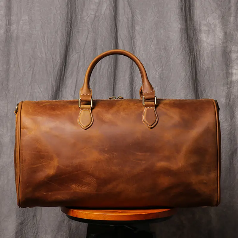 Leathfocus Men's Cowhide Travel Bag Women's Weekend Handbag Large Capacity Vintage Duffle Bag Crazy Horse Leather Laptop Bag