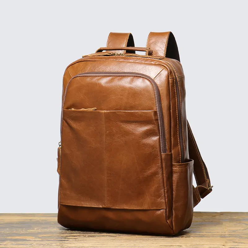 Leathfocus Head Layer Cowhide Men's Shoulder Bag Leather Satchel 15 Inch Laptop Bag Retro Classic Ladies Travel Backpacks