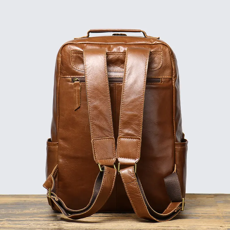Leathfocus Head Layer Cowhide Men's Shoulder Bag Leather Satchel 15 Inch Laptop Bag Retro Classic Ladies Travel Backpacks