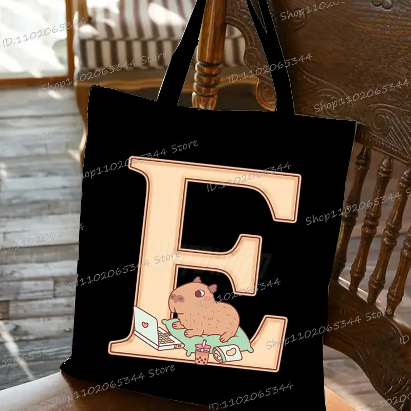 Capybara Creative Print 26 Letter Tote Bag Cartoon Anime Animal Alphabet A-Z Shopping Bags Fashion High-capacity Shoulder Bag
