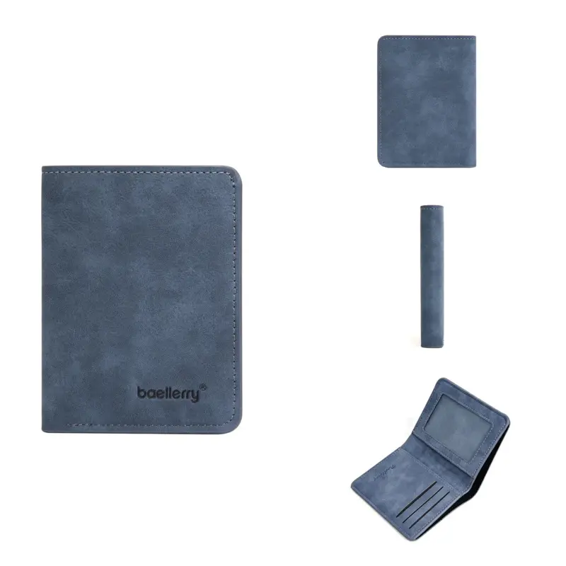 Thin matte leather multifunctional double fold men's short wallet card, driver's license card holder, casual