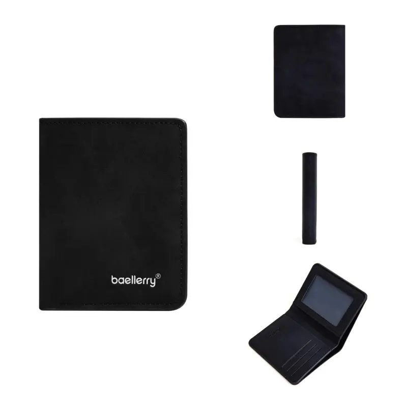 Thin matte leather multifunctional double fold men's short wallet card, driver's license card holder, casual