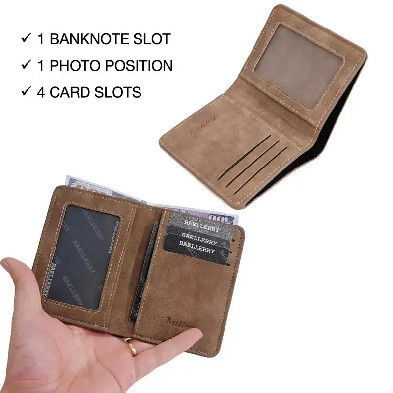 Thin matte leather multifunctional double fold men's short wallet card, driver's license card holder, casual
