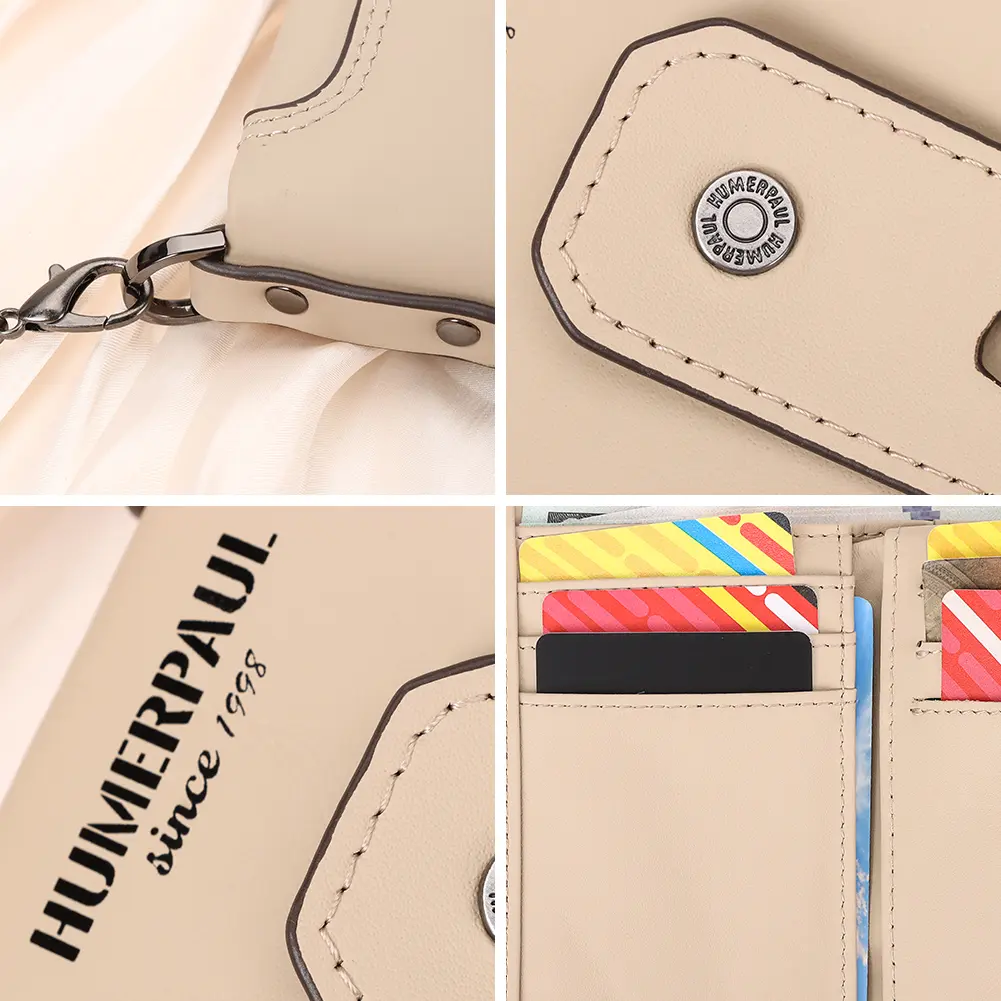 KAVIS Genuine Leather Women's Wallet Fashion Quality  Rfid Protect Credit Card Holder Purse for Men with Anti-theft Chain