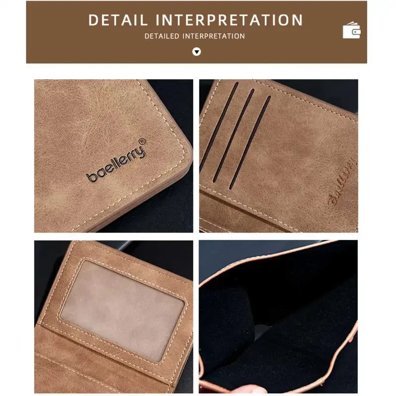 Thin matte leather multifunctional double fold men's short wallet card, driver's license card holder, casual
