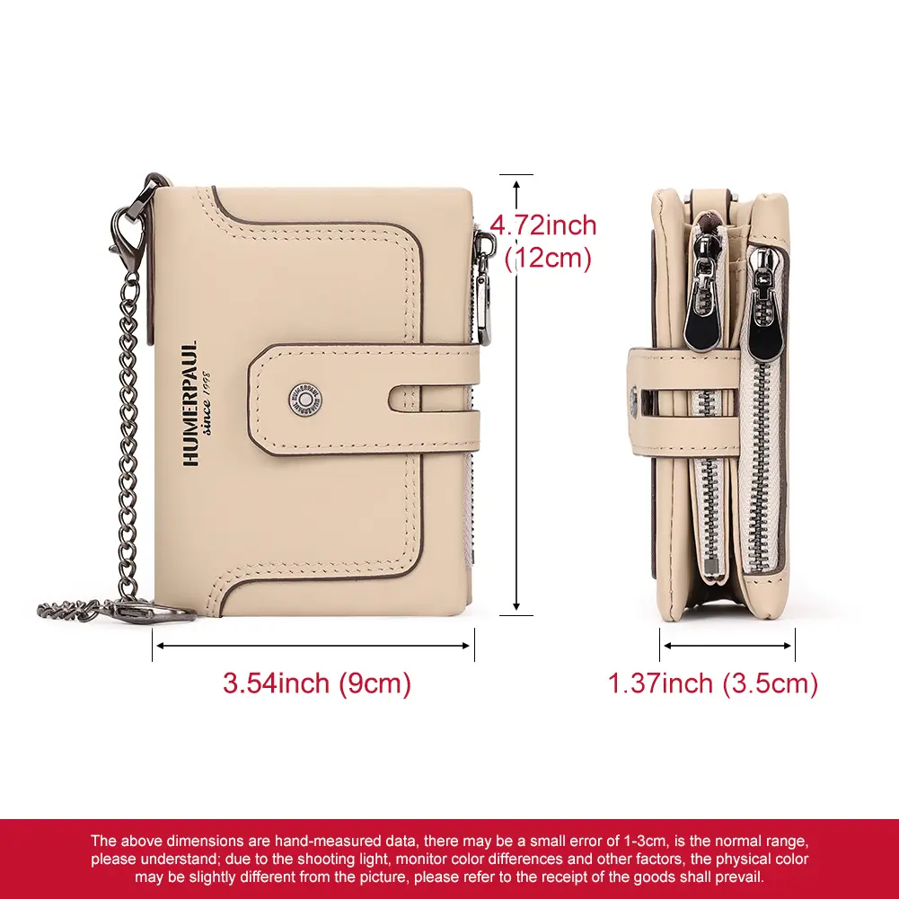 KAVIS Genuine Leather Women's Wallet Fashion Quality  Rfid Protect Credit Card Holder Purse for Men with Anti-theft Chain
