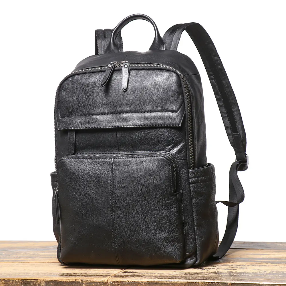 Men's Genuine Leather Double-Shoulder Backpack, Top-Grain Leather Travel Bag, Large-Capacity Laptop Bag