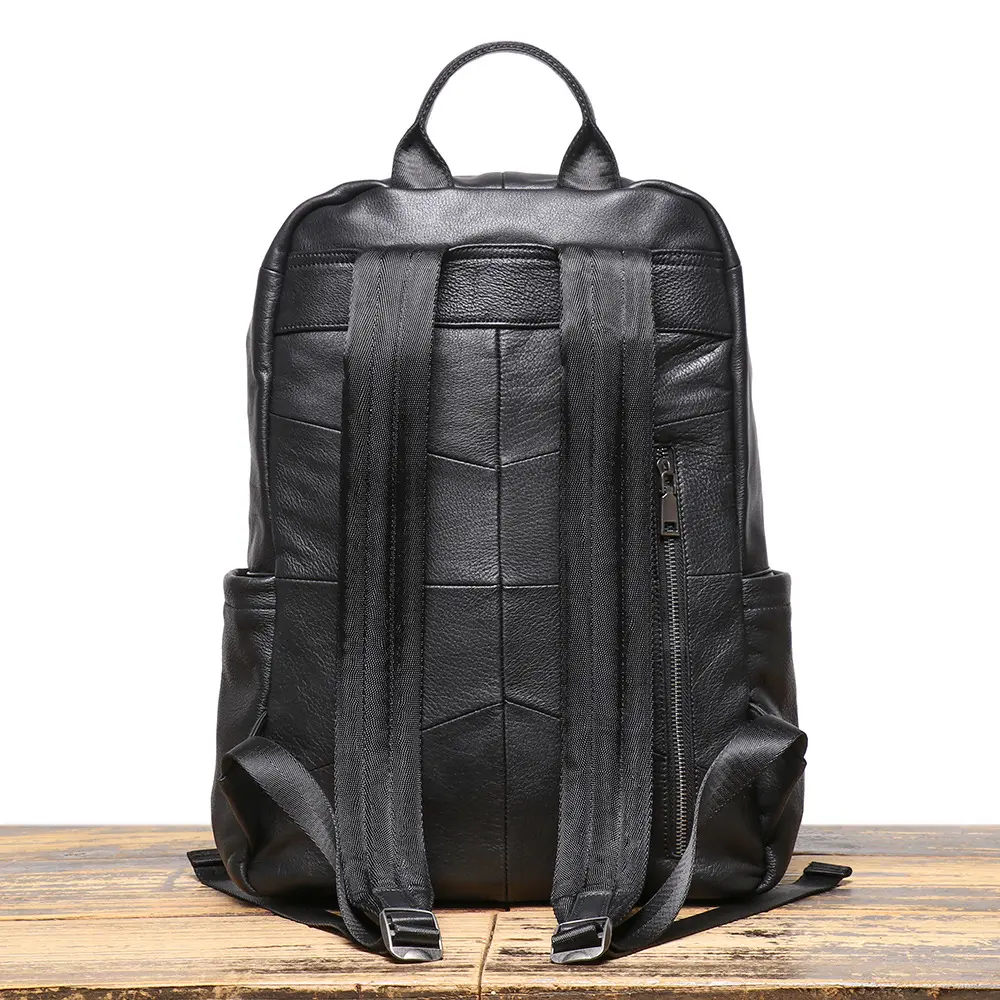 Men's Genuine Leather Double-Shoulder Backpack, Top-Grain Leather Travel Bag, Large-Capacity Laptop Bag