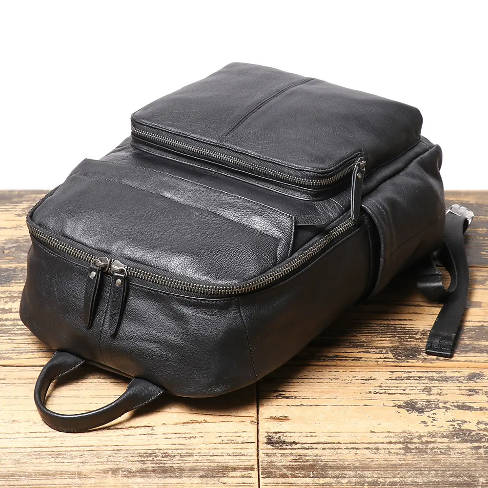 Men's Genuine Leather Double-Shoulder Backpack, Top-Grain Leather Travel Bag, Large-Capacity Laptop Bag