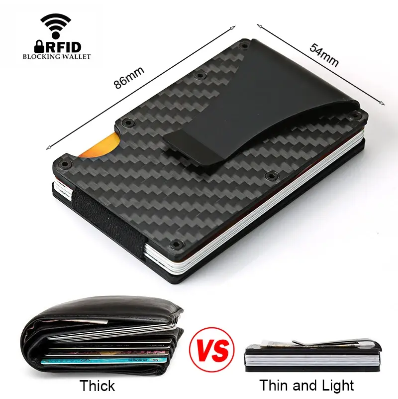 DIENQI Carbon Fiber Credit Card Holder RFID Magic Men's Wallet Slim Mini Aluminum Metal Bank Cardholder Case Small Wallet Women