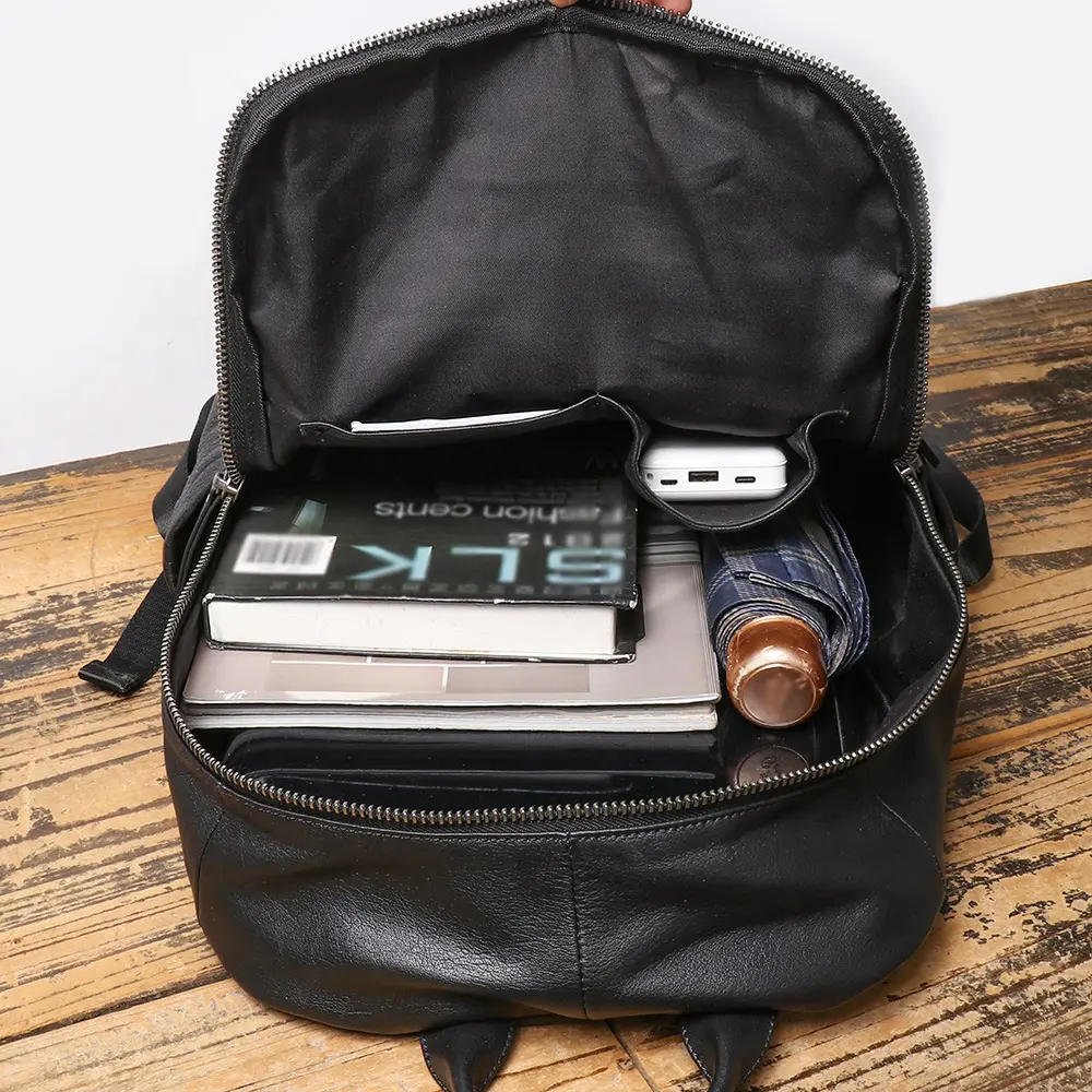 Men's Genuine Leather Double-Shoulder Backpack, Top-Grain Leather Travel Bag, Large-Capacity Laptop Bag