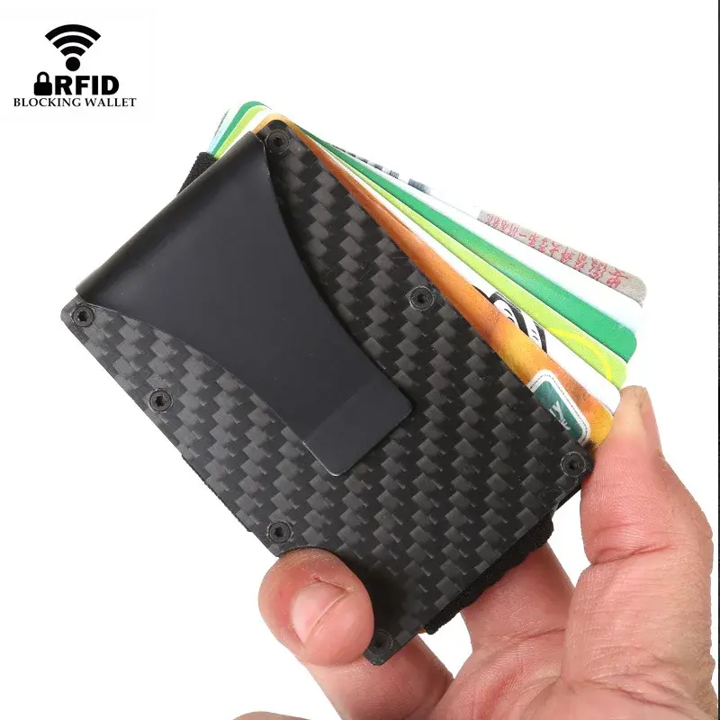 DIENQI Carbon Fiber Credit Card Holder RFID Magic Men's Wallet Slim Mini Aluminum Metal Bank Cardholder Case Small Wallet Women