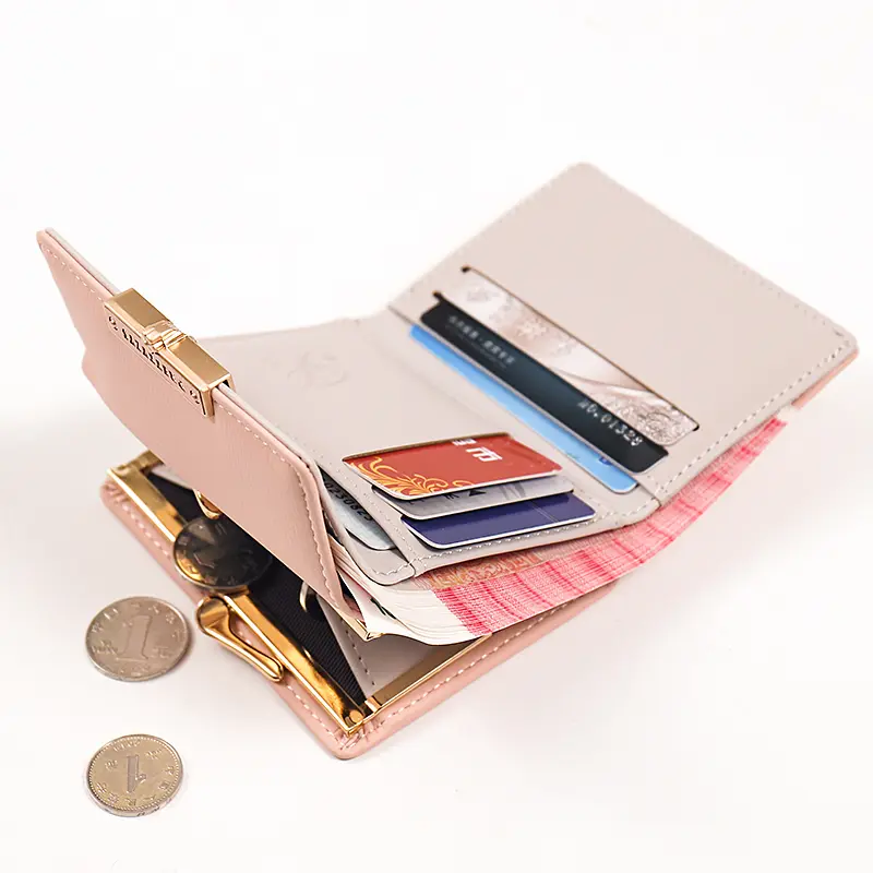 Purse women's summer new Korean PU printed buckle 3 fold bag simple all-in-one short women's money clip multi-card folding flap