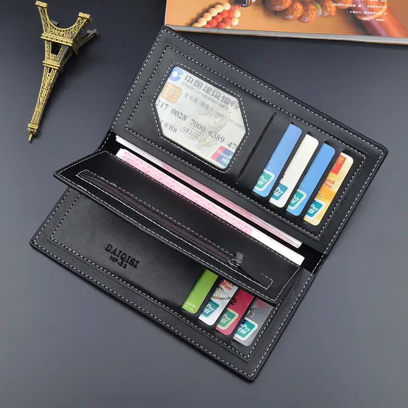 NEW Men Luxury PU Leather Wallet ID Credit Bank Card Holder Purse Checkbook Money Long Clutch Bifold Male Standard Wallets
