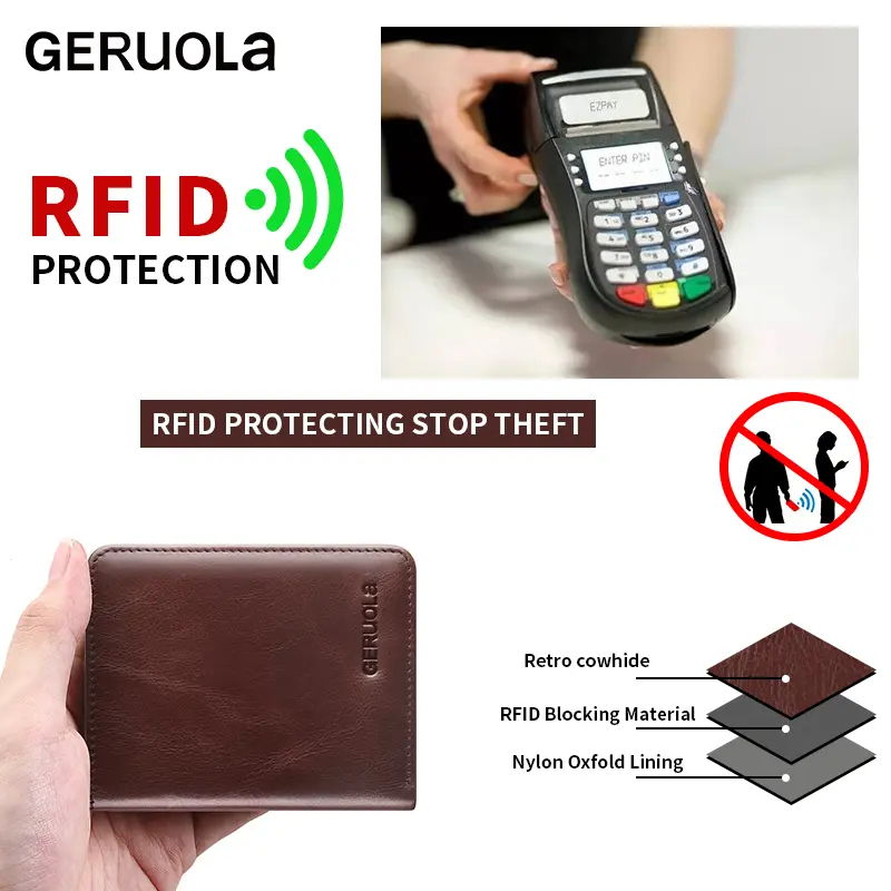 GERUOLA Vintage Leather Men's Wallet - Ultra-Thin RFID Blocking, Top-Grain Cowhide, Multi-Card Holder with Security Snap Button,